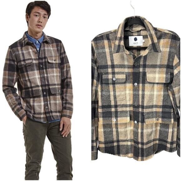 NN 07 Eddard Plaid Button-up Wool Blend Shirt Jacket Italian fabric L